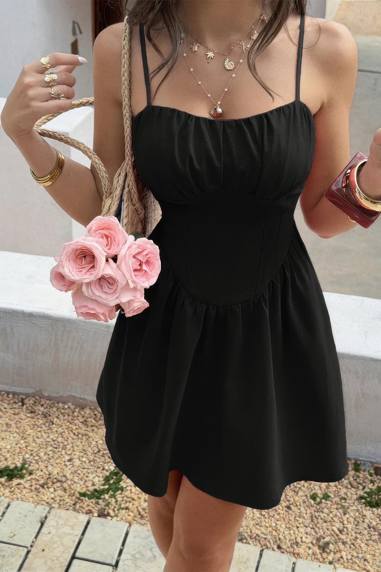 rose gold jewelry with black dress Lace Trim Corset Mini what jewelry goes with black dress