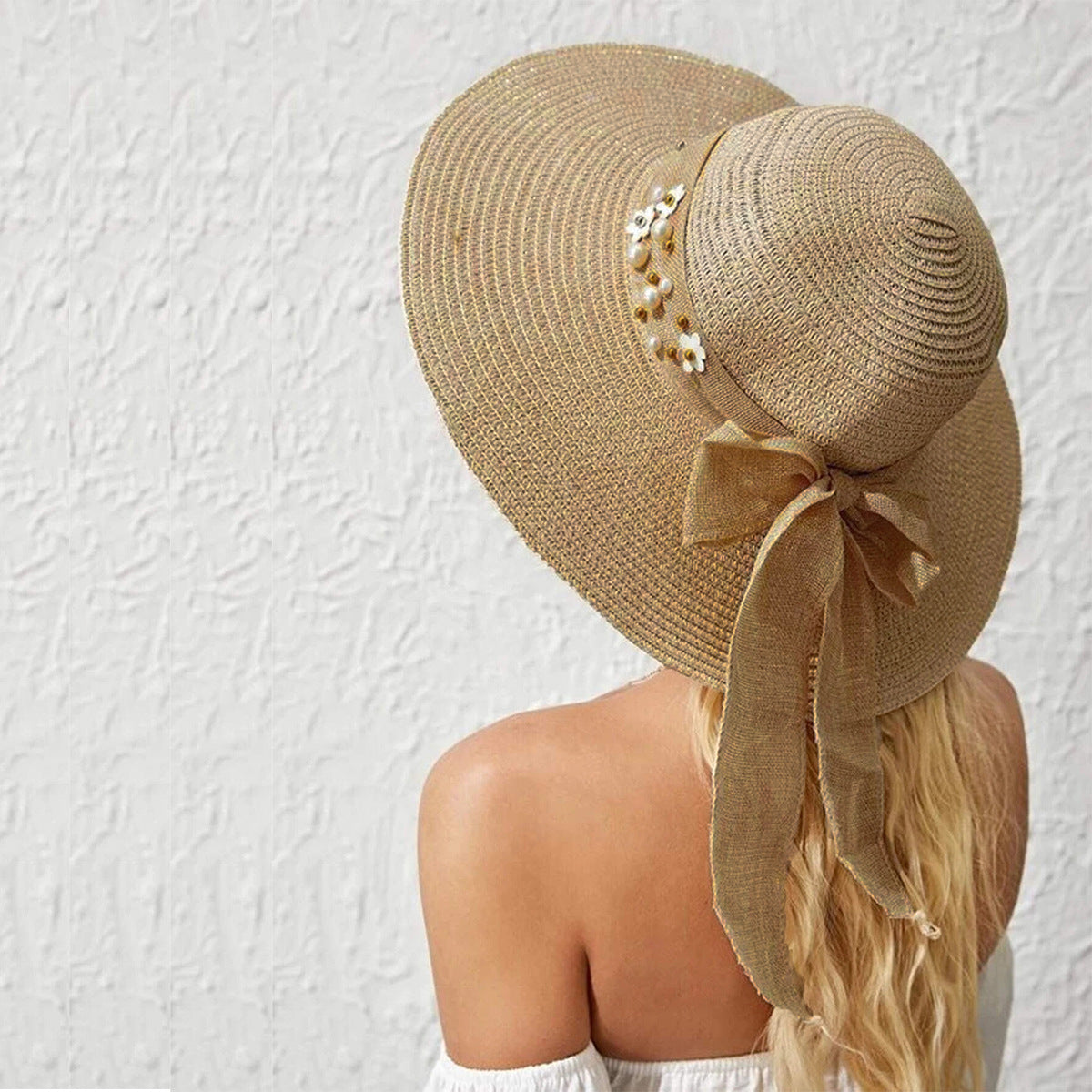 Japanese Style Wide Brim Flower Linen Summer Hat