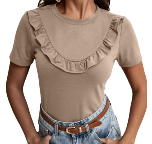 Solid Color Short-Sleeved T-Shirt with Stitching