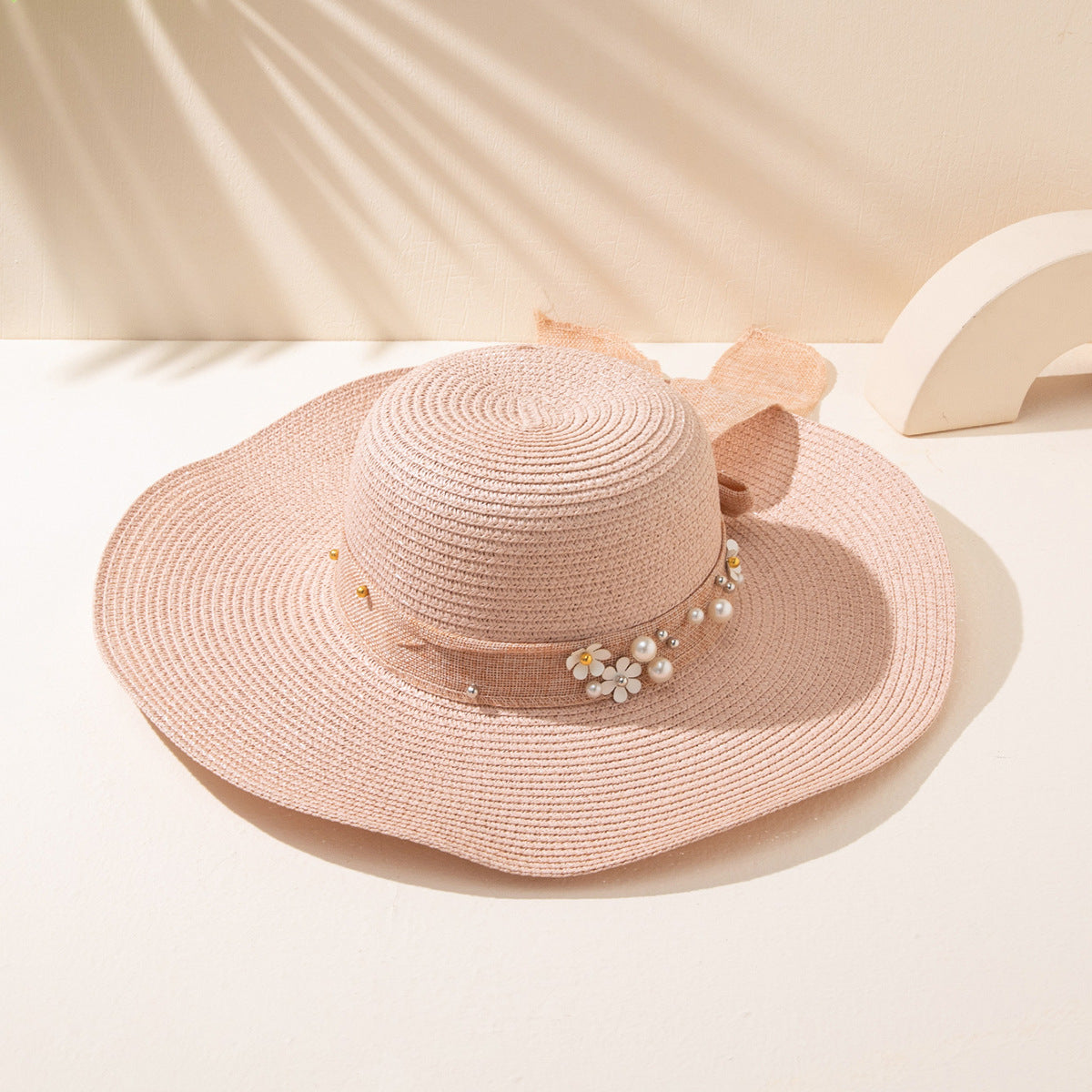 Japanese Style Wide Brim Flower Linen Summer Hat