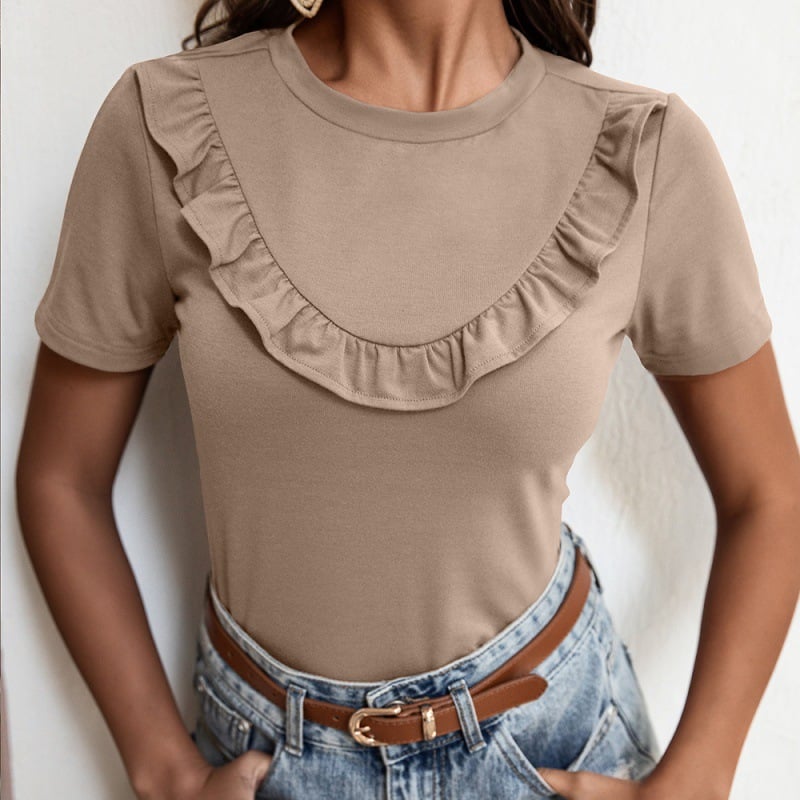 Solid Color Short-Sleeved T-Shirt with Stitching