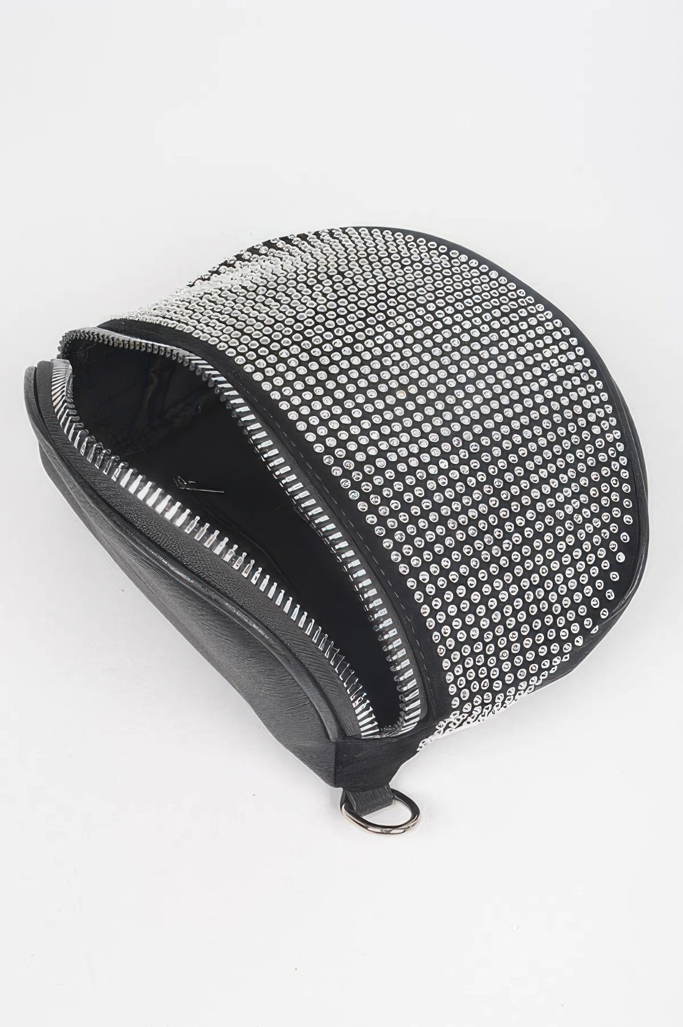 Black rhinestone-embellished clutch with zipper, chic evening accessory for women's fashion
