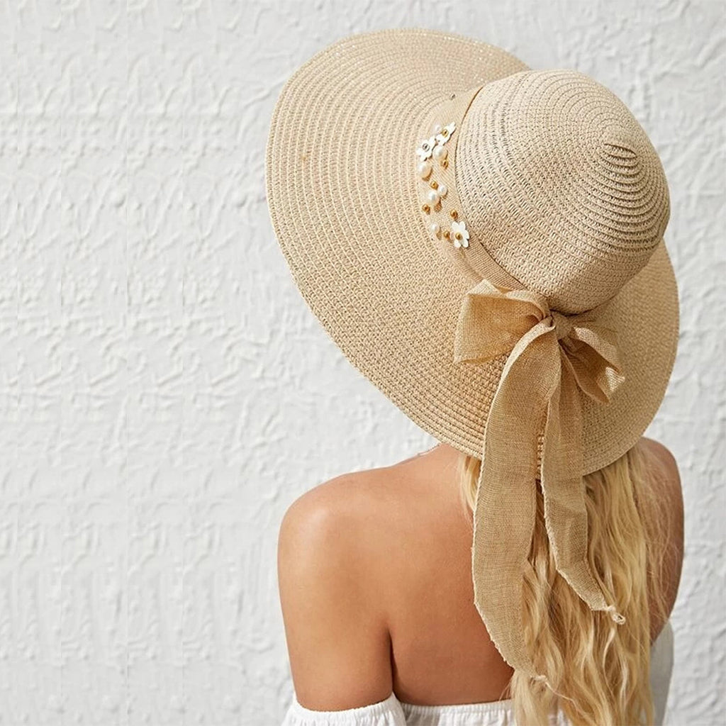 Japanese Style Wide Brim Flower Linen Summer Hat