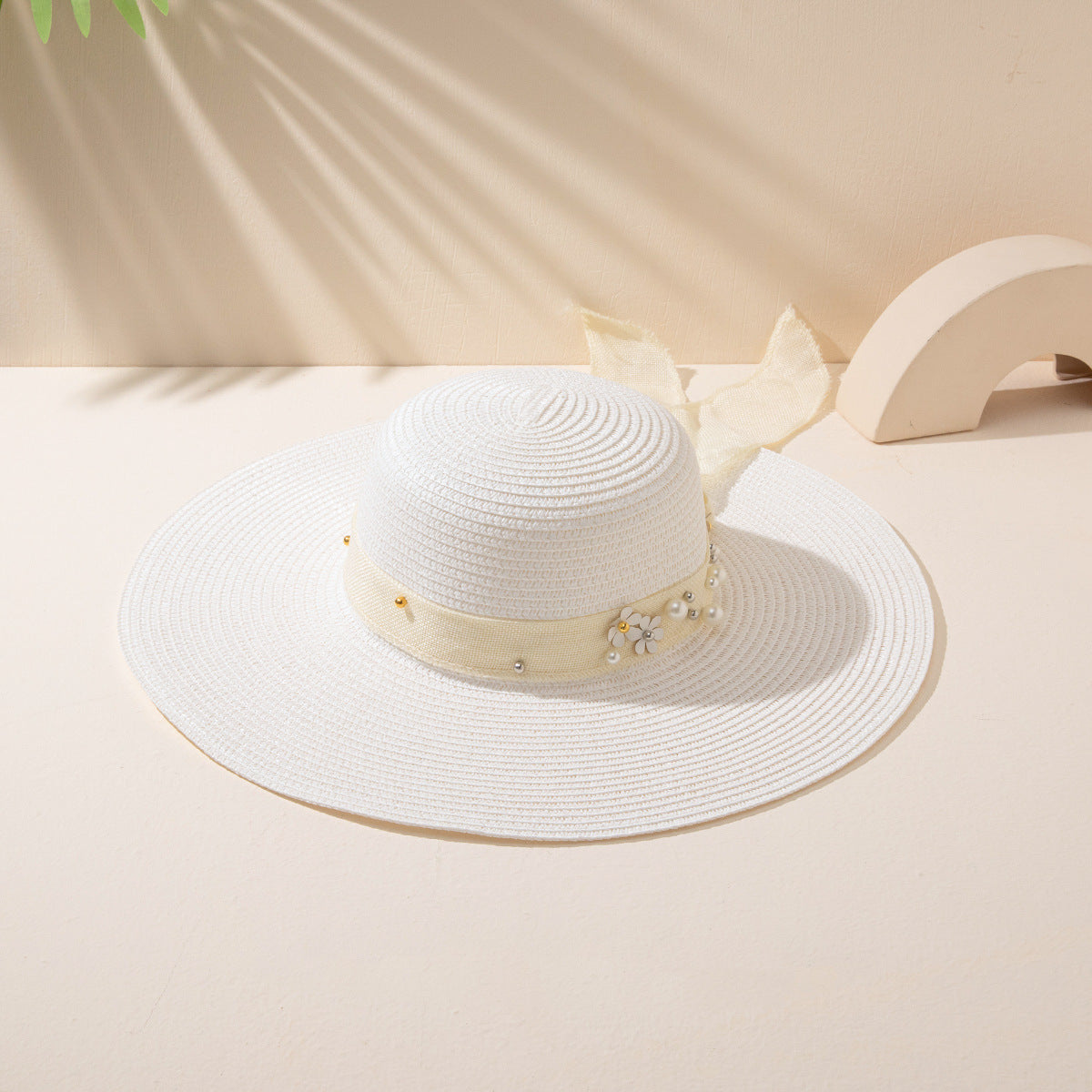 Japanese Style Wide Brim Flower Linen Summer Hat